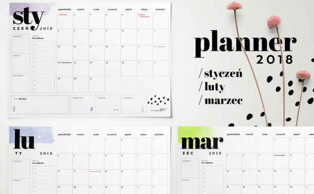 Planner miesięczny 2018 — styczeń, luty i marzec