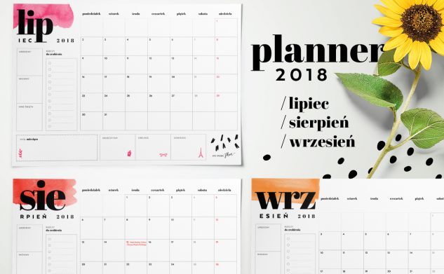 Planner miesięczny 2018 — lipiec, sierpień, wrzesień