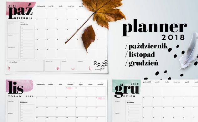 Planner miesięczny 2018 — październik, listopad, grudzień