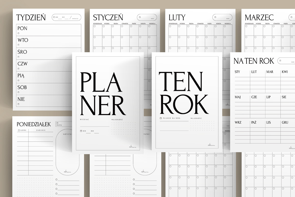 Piękne i minimalistyczne planery tygodnia i miesiąca do druku